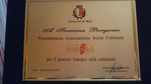 Consegna prima targa Comune di Bari - Gennaio 2017